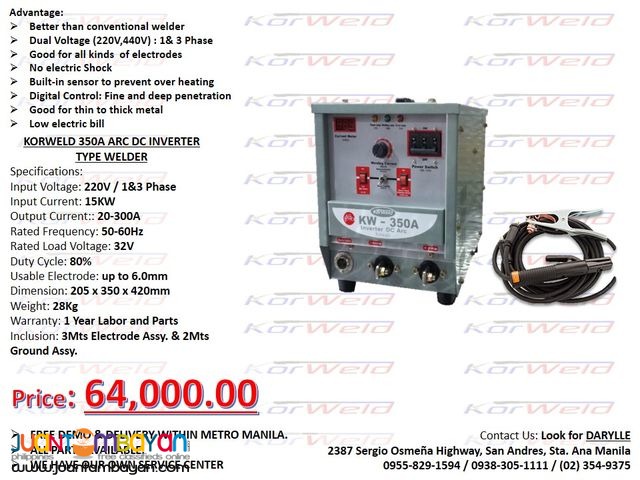 Arc Welding Machine Korweld-350Amps (220V) Inverter Type