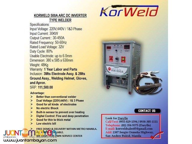 ARC Welding Machine Korweld 500Amps (220V,440V) Inverter Type