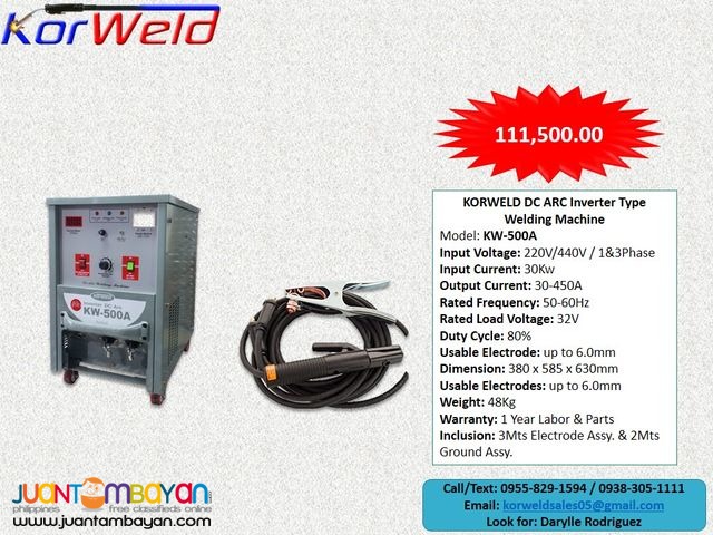 ARC Welding Machine Korweld 500Amps (220V,440V) Inverter Type