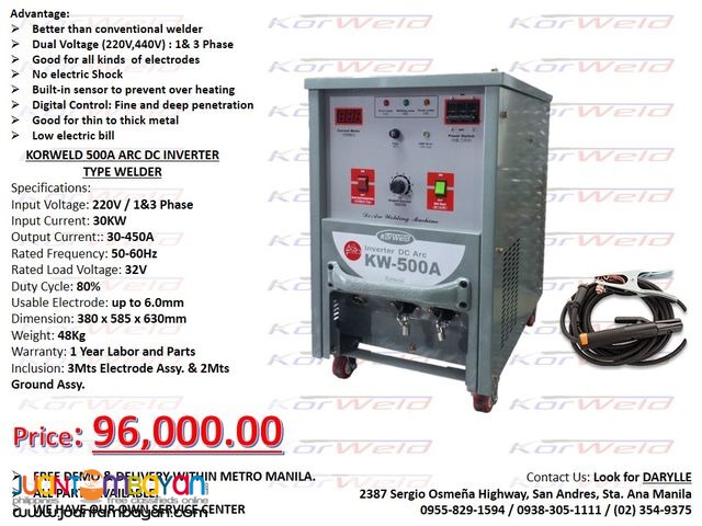 ARC Welding Machine Korweld 500Amps (220V) Inverter Type
