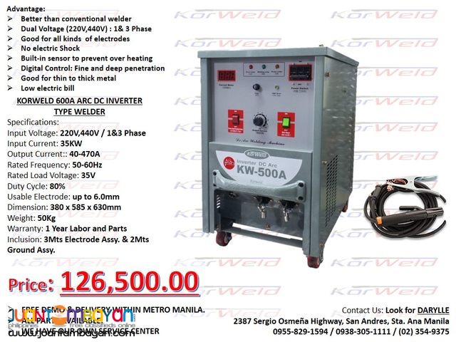 ARC Welding Machine Korweld 600Amps (220V,440V) Inverter Type
