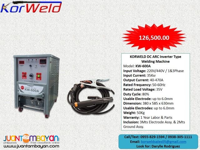 ARC Welding Machine Korweld 600Amps (220V,440V) Inverter Type