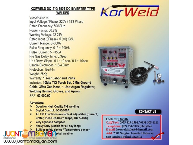 TIG Welding DC Korweld-350Amps (220V) Inverter Type