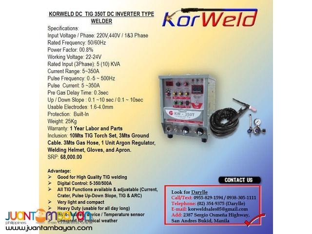 TIG Welding DC TIG Korweld 350Amps (220V,440V) Inverter Type