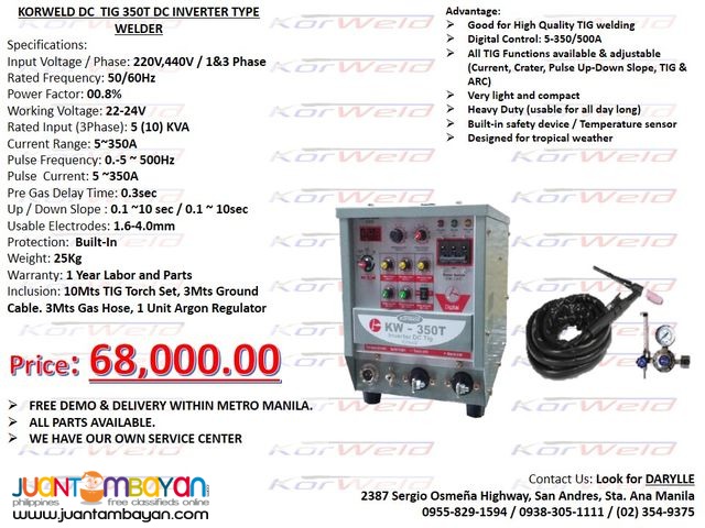 TIG Welding DC TIG Korweld 350Amps (220V,440V) Inverter Type