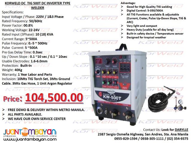 TIG Welding Machine DC  TIG Korweld 500Amps (220V) Inverter Type