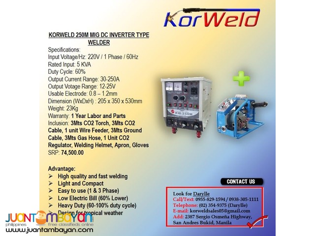 MIG Welding Machine Korweld 250Amps (220V) Inverter Type