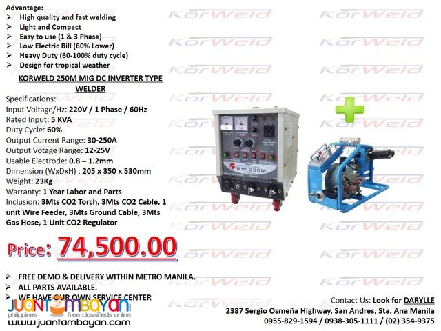 MIG Welding Machine Korweld 250Amps (220V) Inverter Type