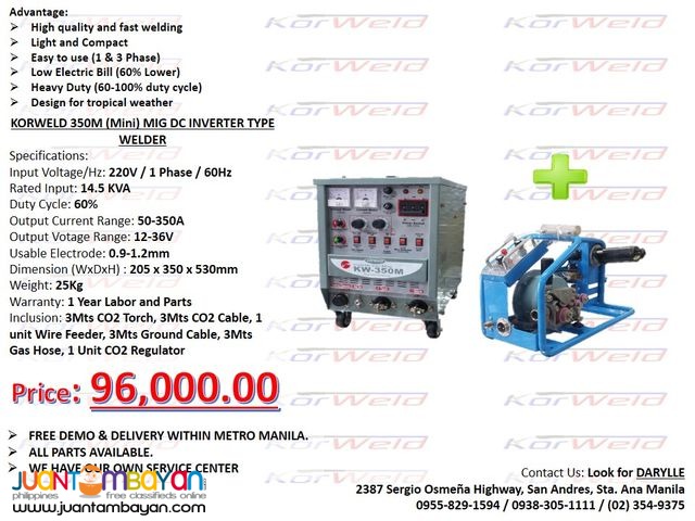 MIG Welding Machine Korweld 350Amps - Mini (220V) Inverter Type