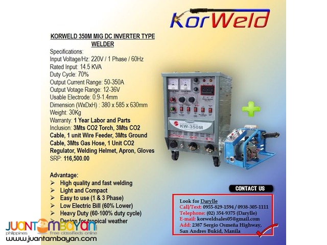 MIG Welding Machine Korweld 350Amps (220V) Inverter Type