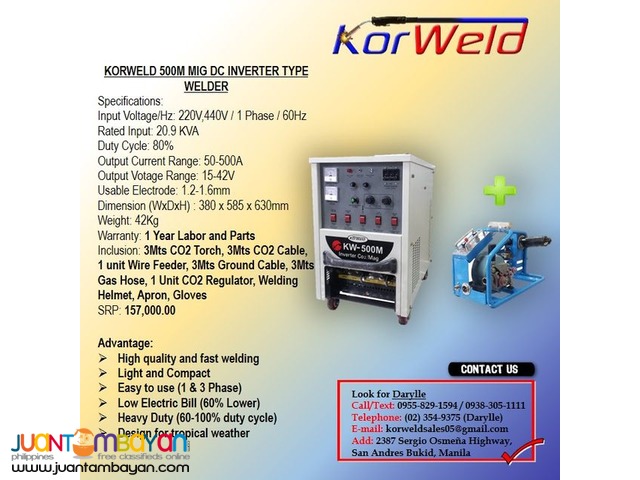 MIG Welding Machine Korweld 500Amps (220V,440V) Inverter Type