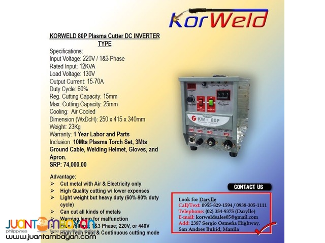 Plasma Cutting Machine Korweld 80P (220V) Inverter Type
