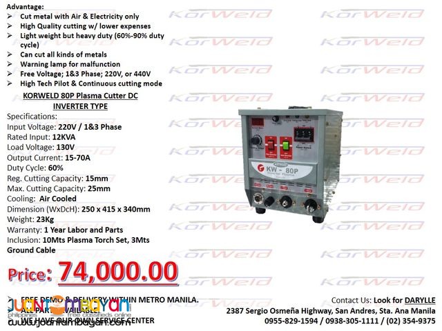 Plasma Cutting Machine Korweld 80P (220V) Inverter Type