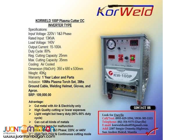 Plasma Cutting Machine Korweld 100P (220V) Inverter Type
