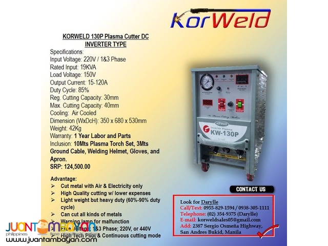 Plasma Cutting Machine Korweld 130P (220V) Inverter Type