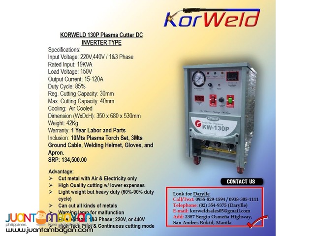 Plasma Cutting Machine Korweld 130P (220V,440V) Inverter Type