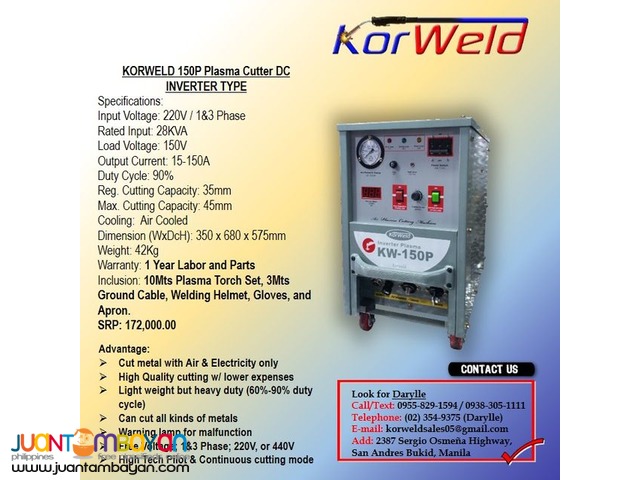 Plasma Cutting Machine Korweld 150P (220V) Inverter Type