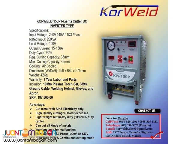 Plasma Cutting Machine Korweld 150P (220V,440V) Inverter Type
