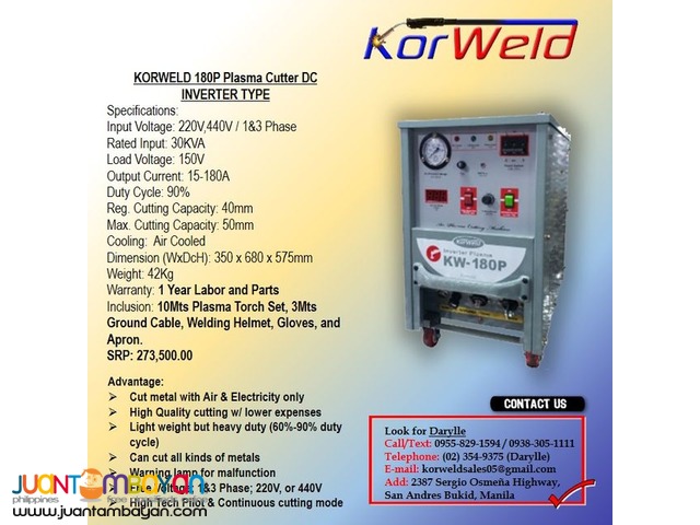 Plasma Cutting Machine Korweld 180P (220V,440V) Inverter Type