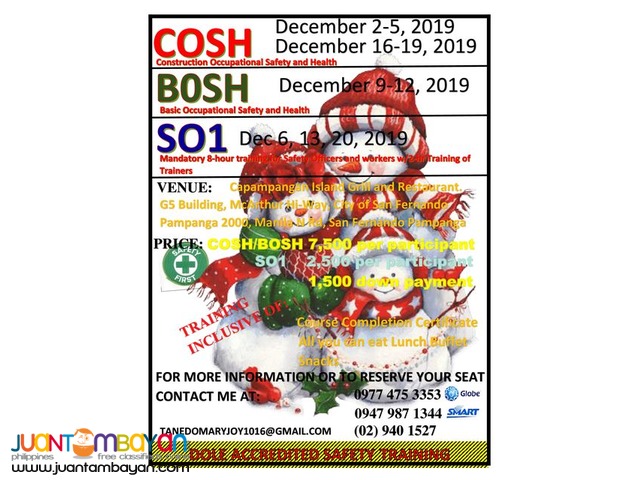 PAMPANGA COSH/BOSH/SO1 TRAINING FOR DECEMBER 2019