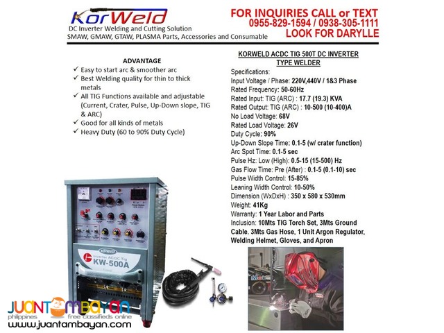 ACDC TIG Welding Machine Korweld ACDC TIG500 (220V,440V)