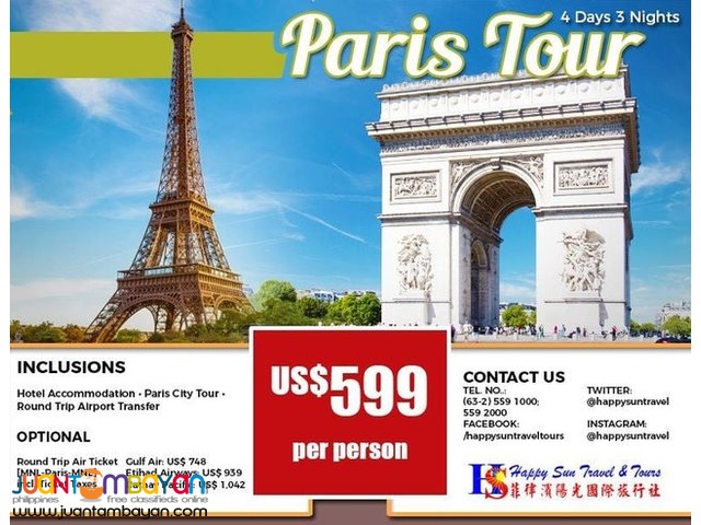 4D3N Paris Package with Eiffel Tower & City Tour