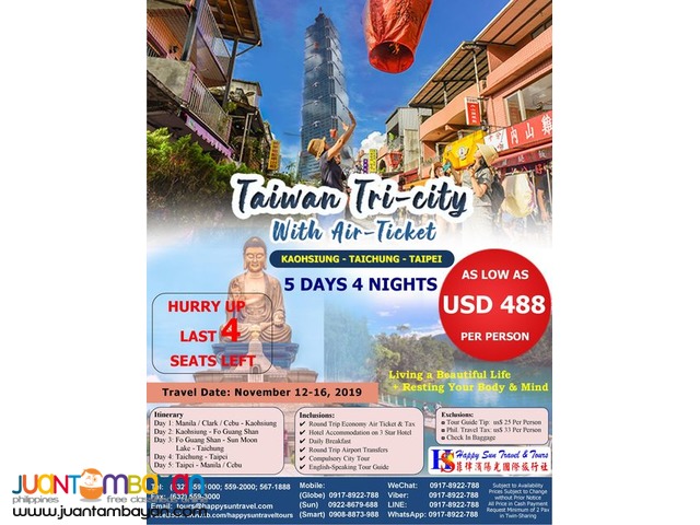 5D4N Taiwan Tri-City with Air Ticket Package