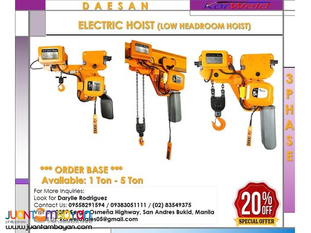 DAESAN ELECTRIC HOIST LOW HEADROOM  HOIST (MADE IN KOREA)