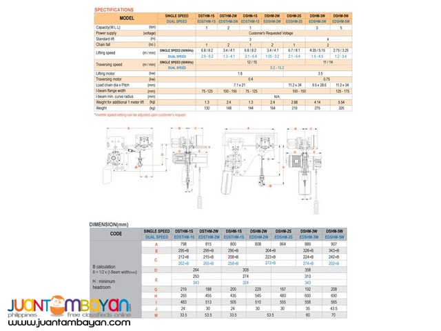 DAESAN ELECTRIC HOIST LOW HEADROOM  HOIST (MADE IN KOREA)