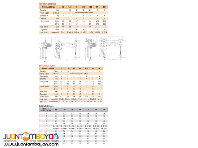 DAESAN ELECTRIC HOIST TWIN HOOK HOIST (MADE IN KOREA)