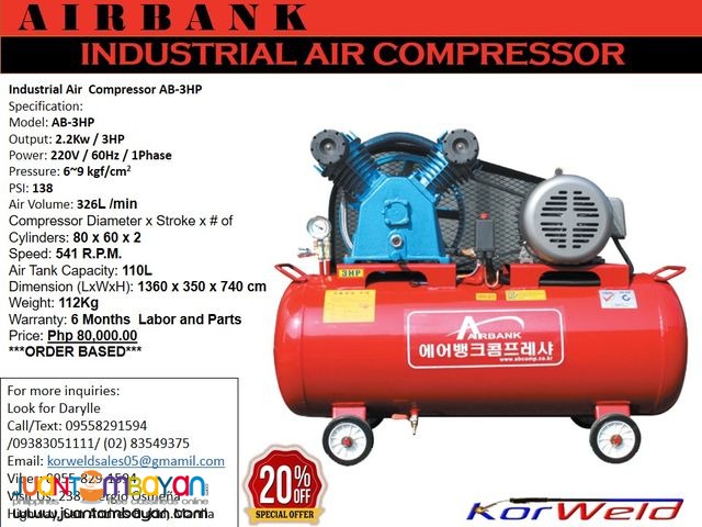 INDUSTRIAL AIR COMPRESSOR AB-3HP/110L (KOREAN QUALITY)