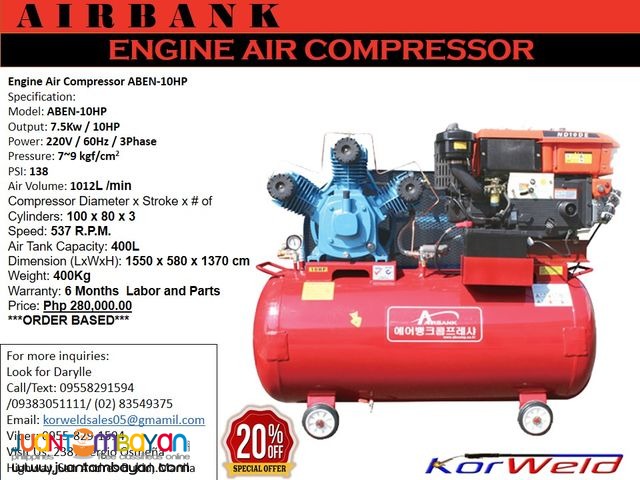 ENGINE AIR COMPRESSOR ABEN-10HP/400L (KOREAN QUALITY)