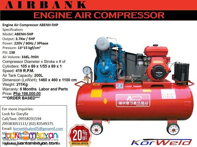 ENGINE AIR COMPRESSOR ABENH-5HP/200L (KOREAN QUALITY)