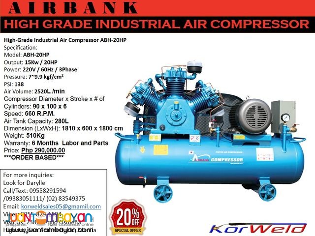 HIGH-GRADE INDUSTRIAL AIR COMPRESSOR ABH-20HP/280L