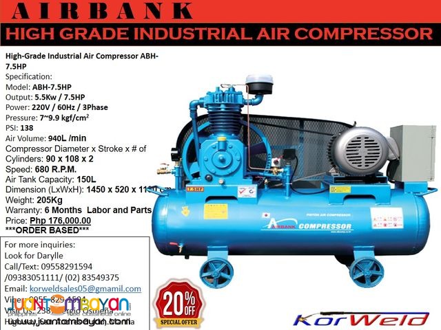 HIGH-GRADE INDUSTRIAL AIR COMPRESSOR ABH-7.5HP/150L