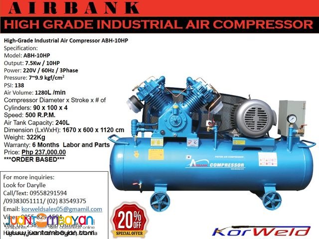 HIGH-GRADE INDUSTRIAL AIR COMPRESSOR ABH-10HP/240L