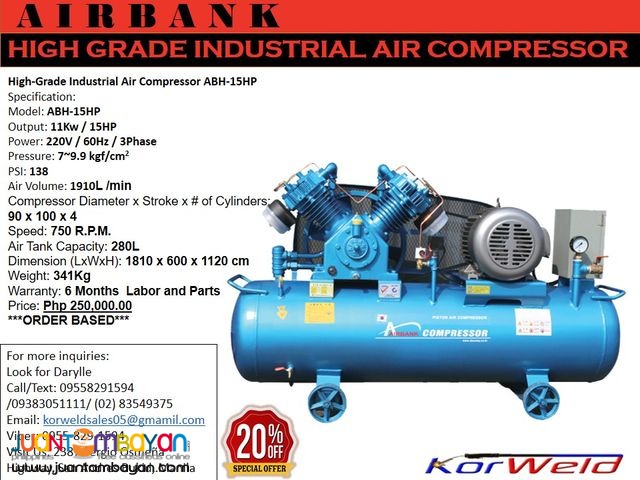 HIGH-GRADE INDUSTRIAL AIR COMPRESSOR ABH-15HP/280L