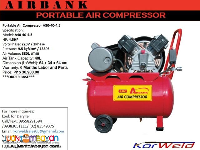 PORTABLE AIR COMPRESSOR A40-40-4.5HP/40L (KOREAN QUALITY)