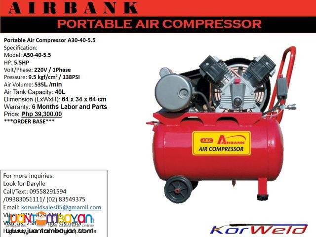 PORTABLE AIR COMPRESSOR A50-40-5.5HP/40L (KOREAN QUALITY)