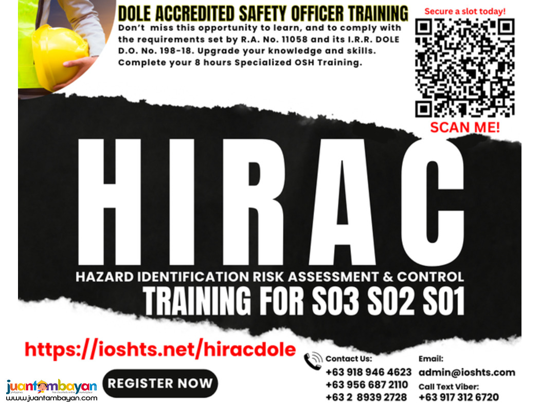 HIRAC Training DOLE Accredited Safety Officer Training SO3 SO2 SO1