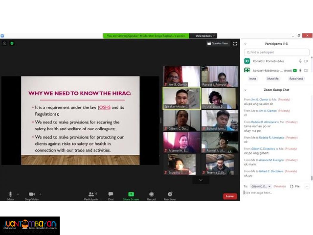 Online HIRAC Training DOLE Accredited Training for Safety Officers