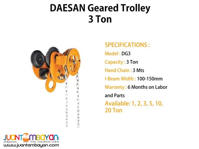 Geared Trolley 3 Ton (Made In Korea)