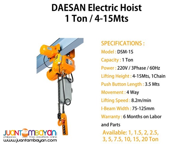 Electric Hoist 1 Ton Motorize Trolley (Made in Korea)
