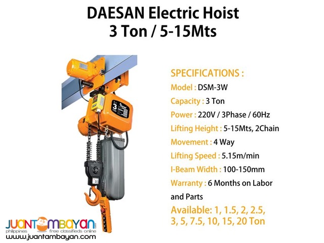 Electric Hoist 3 Ton Motorize Trolley (Made In Korea)