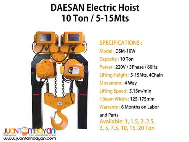 Electric Hoist 10 Ton Motorize Trolley (Made In Korea)