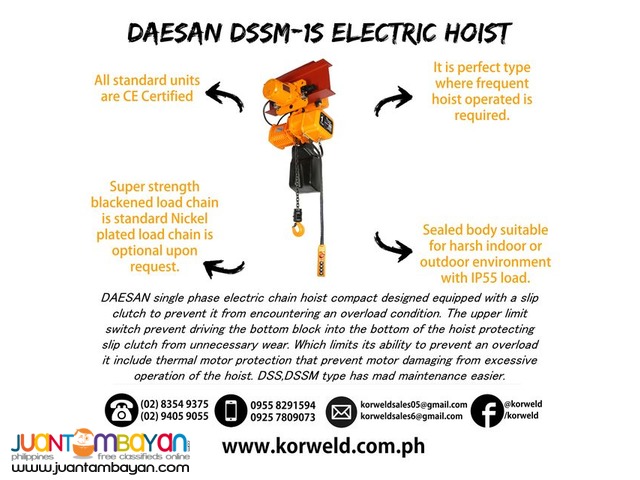 Electric Hoist 1 Ton Motorize Trolley (Made in Korea)