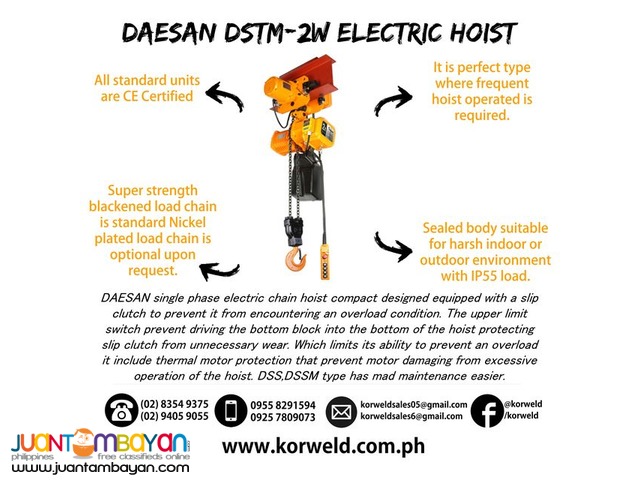 Electric Hoist 2 Ton Motorized Trolley (Made In Korea)
