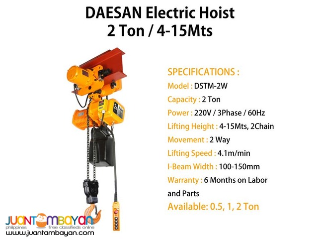 Electric Hoist 2 Ton Motorized Trolley (Made In Korea)