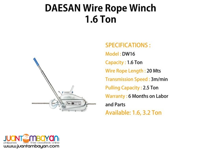 Wire Rope Winch 1.6 Ton (Made In Korea)