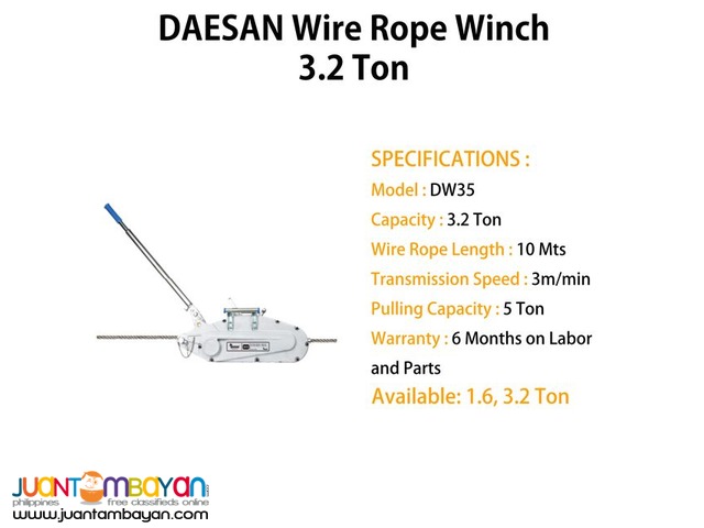 Wire Rope Winch 3.2 Ton (Made In Korea)